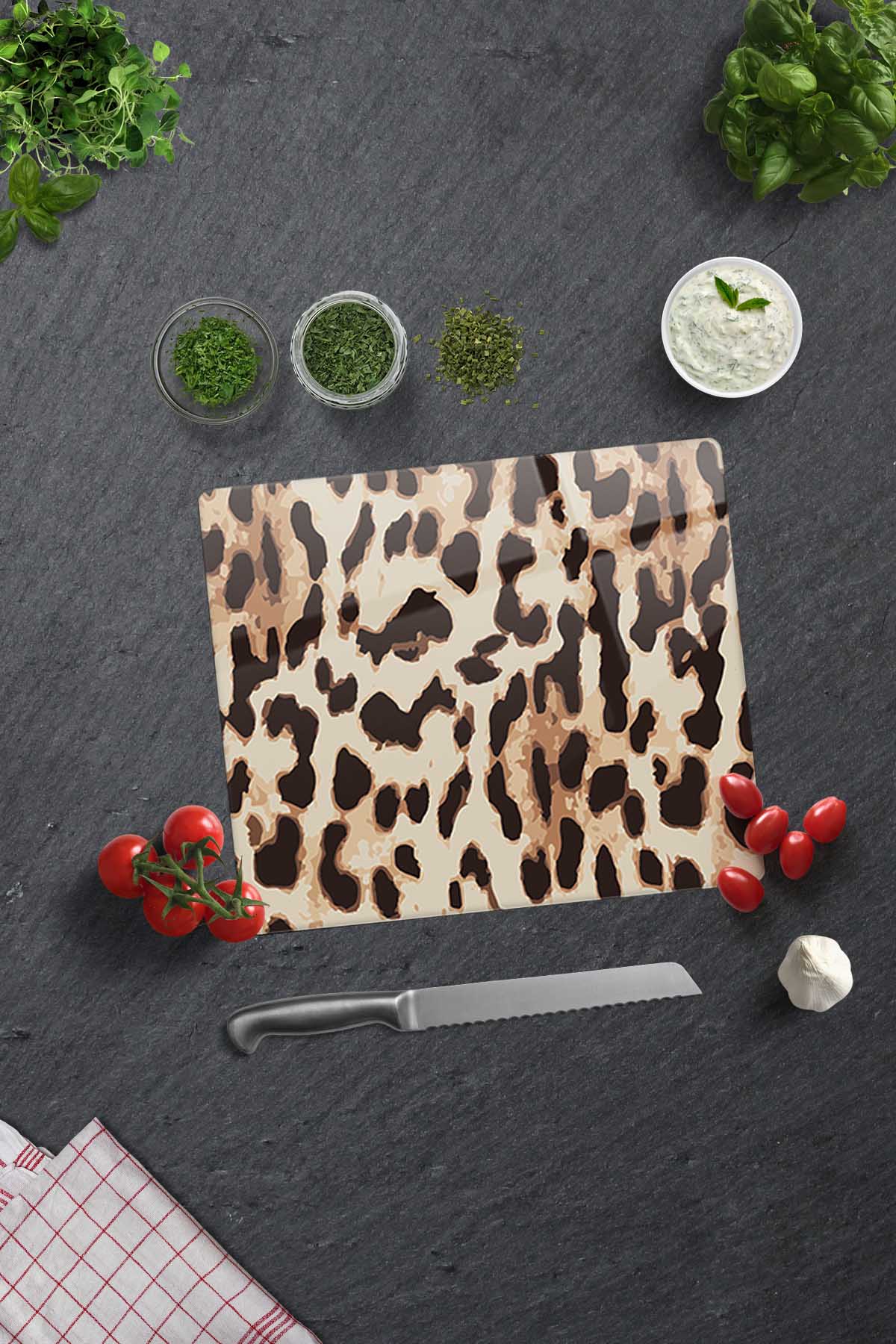 Leopar Desen | Cam Kesme Tahtası - Cam Kesme Tablası | 29cm X 34cm