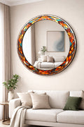 Dekor Camı ve Ayna | Renkli Vitray Desenli Yuvarlak Dekoratif Ayna | 100cm x 100cm