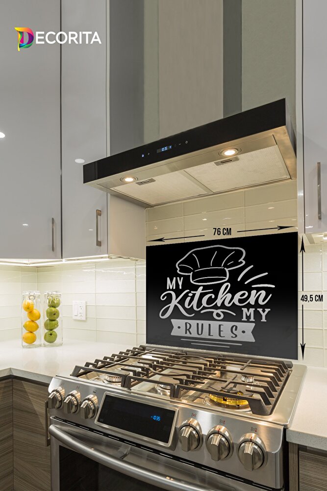 Cam Ocak Arkası Koruyucu | My Kitchen My Rules | 49,5cm X 76cm