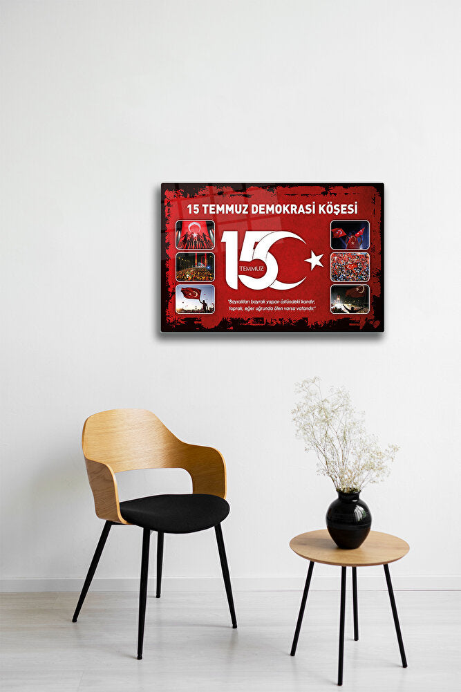 Cam Tablo | 15 Temmuz Demokrasi Köşesi | Kırmızı  Fon | 40cm x 60cm