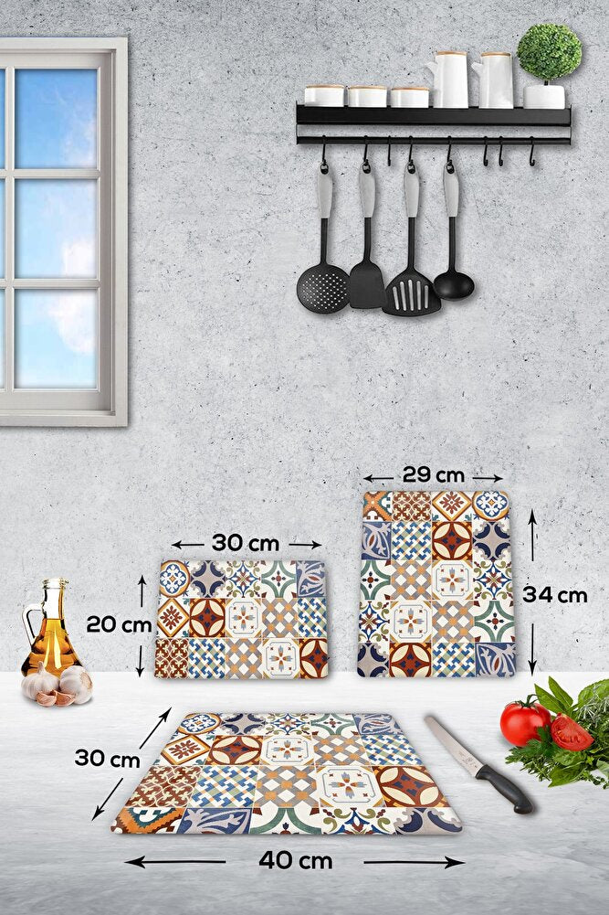 3'lü Takım Çini Desen | Cam Kesme Tahtası - Cam Kesme Tablası