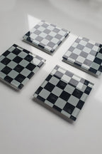 Cam Bardak Altlığı | 4'lü Takım Damalı Desen | 10cm X 10cm