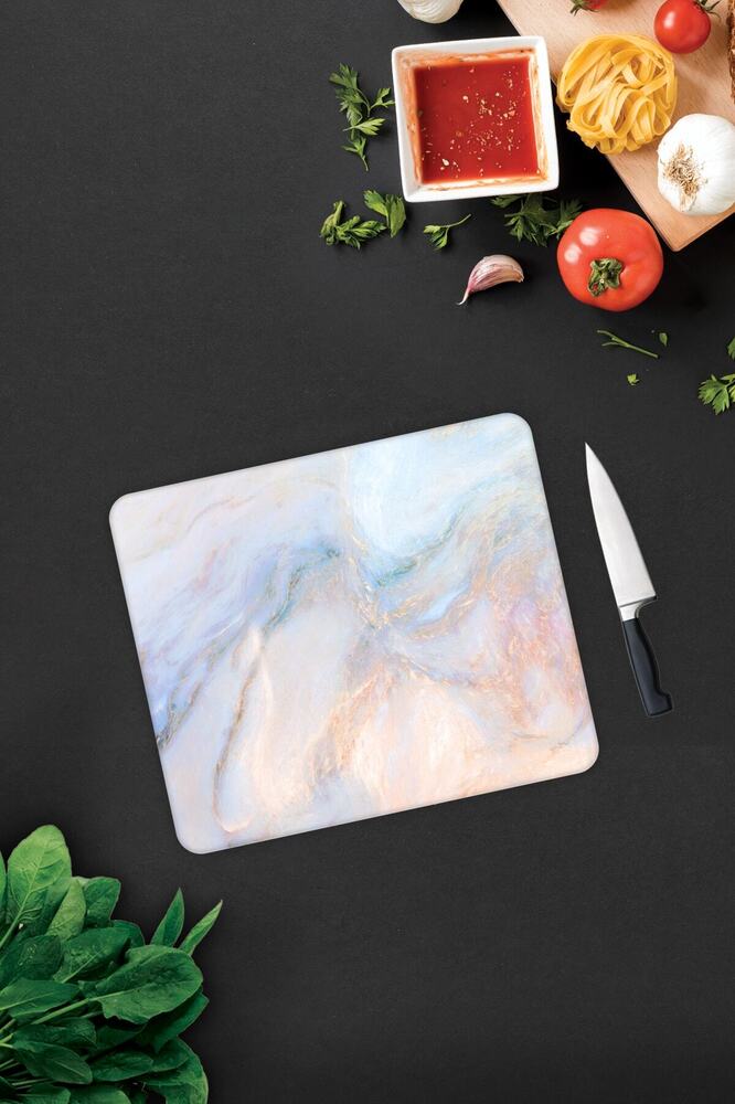 Supreme Mermer Görünümlü | Cam Kesme Tahtası - Cam Kesme Tablası | 29cm X 34cm