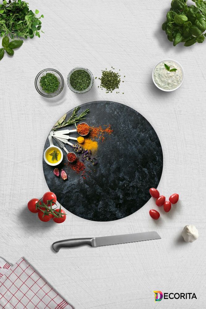 Baharat Çeşnisi | Cam Kesme Tahtası - Cam Kesme Tablası | 29cm X 34cm