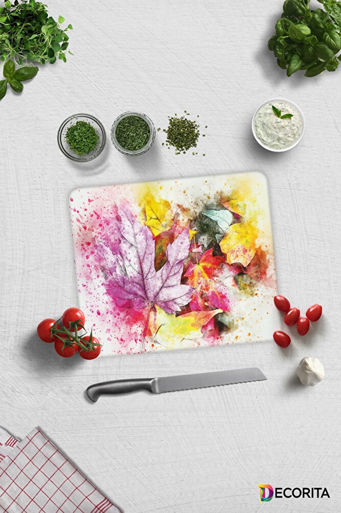 Renkli Sonbahar | Cam Kesme Tahtası - Cam Kesme Tablası | 29cm x 34cm