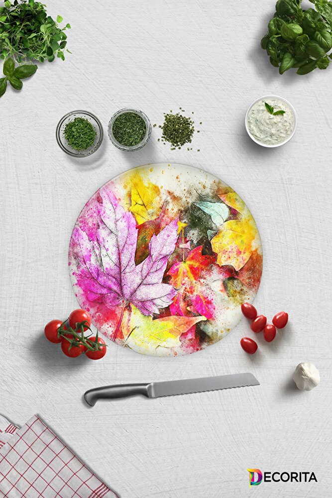 Renkli Sonbahar | Cam Kesme Tahtası - Cam Kesme Tablası | 29cm x 34cm