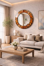 Dekor Camı ve Ayna | Amber Rüyası Yuvarlak Dekoratif Ayna | 90cm x 90cm