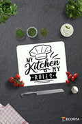 My Kitchen My Rules | Cam Kesme Tahtası - Cam Kesme Tablası | Beyaz Fon | 29cm X 34cm