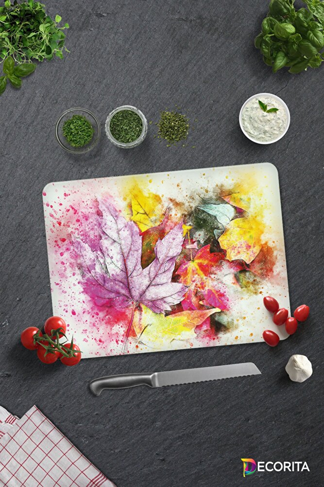 Renkli Sonbahar | Cam Kesme Tahtası - Cam Kesme Tablası | 29cm x 34cm