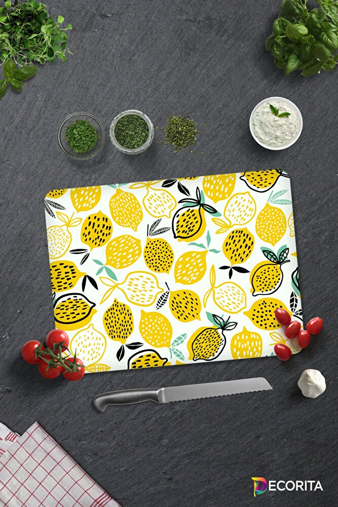 Sarı Limonlar | Cam Kesme Tahtası - Cam Kesme Tablası | 20cm x 30cm
