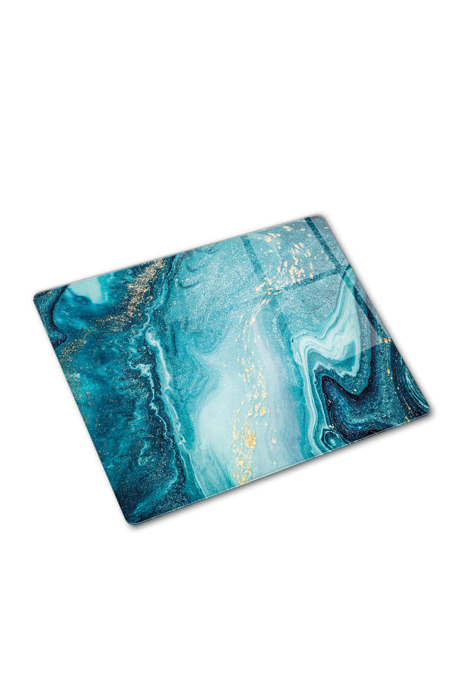 Cam Kesme Tablası - Cam Kesme Tahtası | Gold Detaylı Turkuaz Desen | 29cm x 34cm