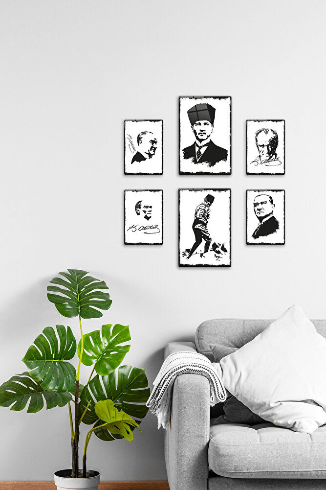 Cam Tablo | Atatürk Silüetleri | 6'lı Takım | 14,8cm x 21cm, 20cm x 30cm