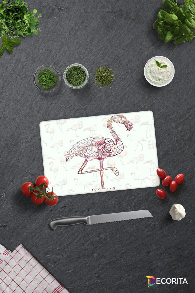 Flamingo Desen | Cam Kesme Tahtası - Cam Kesme Tablası | 29 cm x 34 cm