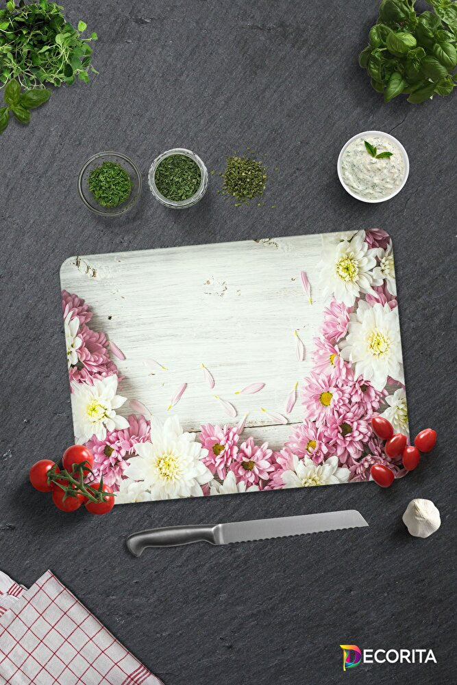 Pembe Kasımpatı | Cam Kesme Tahtası - Cam Kesme Tablası | Çap32 cm