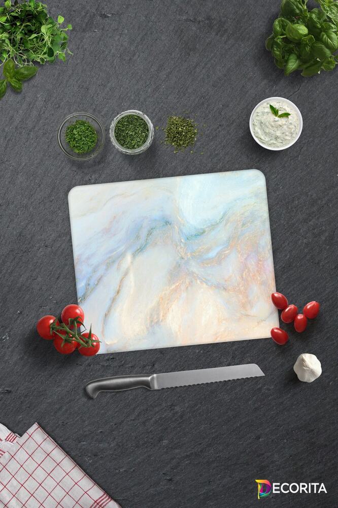 Supreme Mermer Görünümlü | Cam Kesme Tahtası - Cam Kesme Tablası | 29cm X 34cm