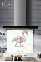 Cam Ocak Arkası Koruyucu | Flamingo Desen | 49,5cm X 76cm