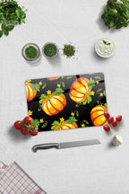 Cam Kesme Tahtası - Cam Kesme Tablası | Balkabağı Siyah Fon | 20cm x 30cm
