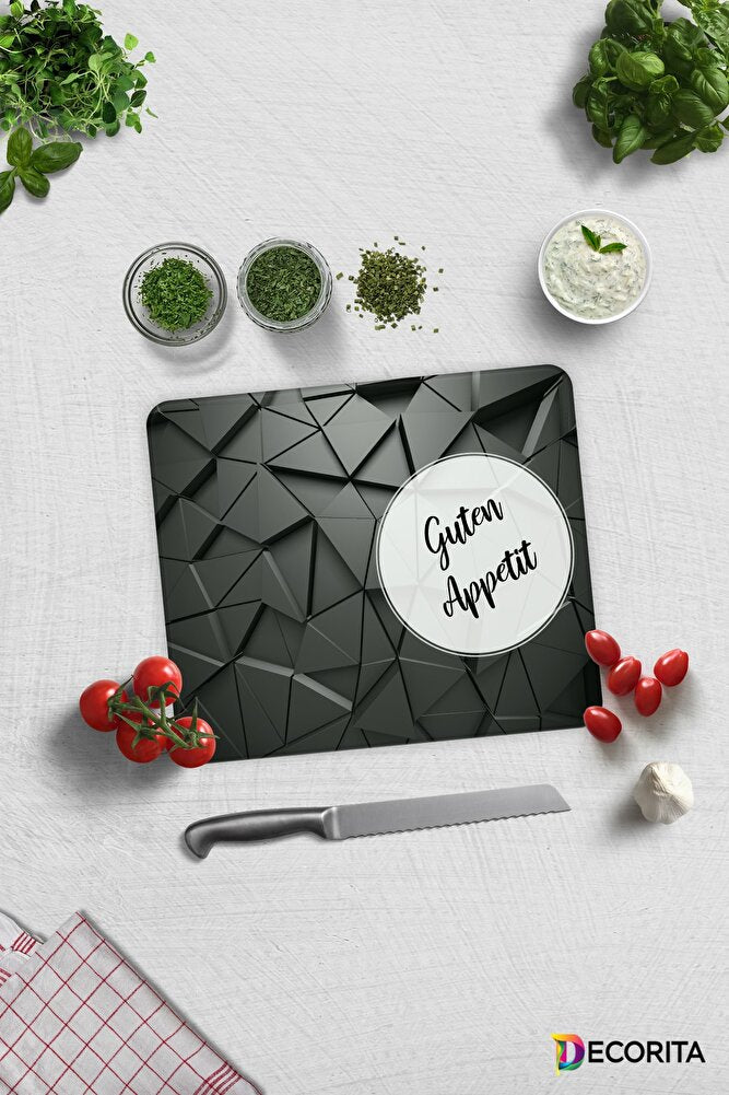 Guten Appetit | Antrasit Kristal | Cam Kesme Tahtası - Cam Kesme Tablası | 29cm X 34cm