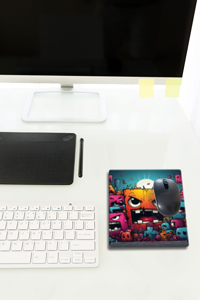 Cam Mouse Pad | Cam Masa Matı | Cute Monsters | Small | 18cm X 22cm