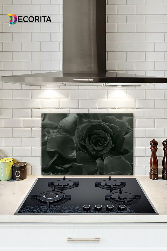 Cam Ocak Arkası Koruyucu | Karagül Desen | 40cm X 60cm