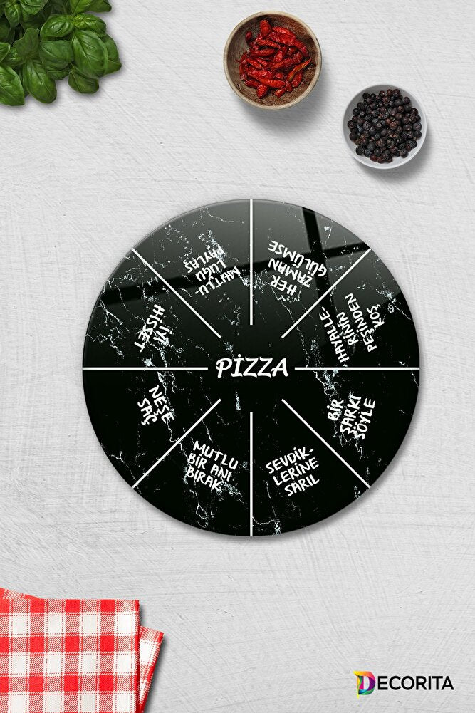 Pizza Servis Tabağı | Supreme Mermer | Mottolu Pizza Tabağı | Çap 32cm