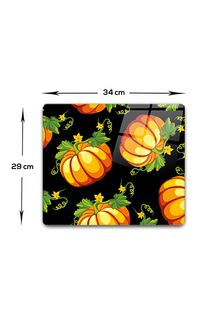 Cam Kesme Tahtası - Cam Kesme Tablası | Balkabağı Siyah Fon | 29cm x 34cm