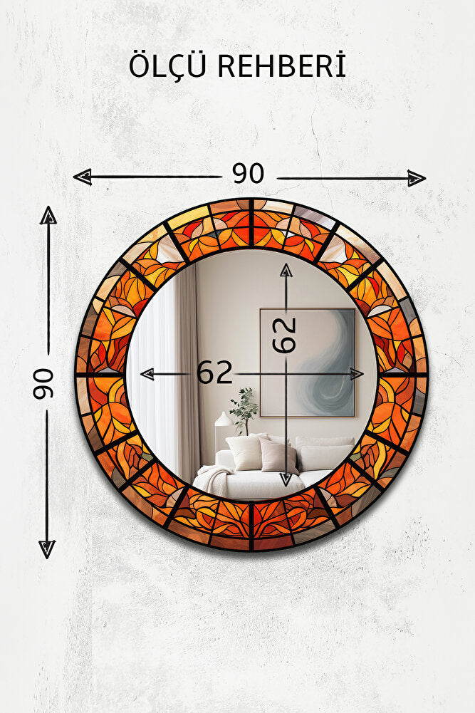Dekor Camı ve Ayna | Amber Rüyası Yuvarlak Dekoratif Ayna | 90cm x 90cm