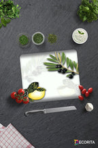 Zeytin Ve Limon Desen | Cam Kesme Tahtası - Cam Kesme Tablası | 29cm X 34cm