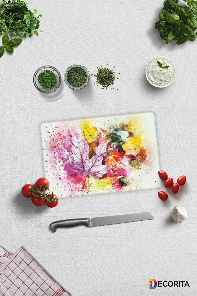 Renkli Sonbahar | Cam Kesme Tahtası - Cam Kesme Tablası | 29cm x 34cm