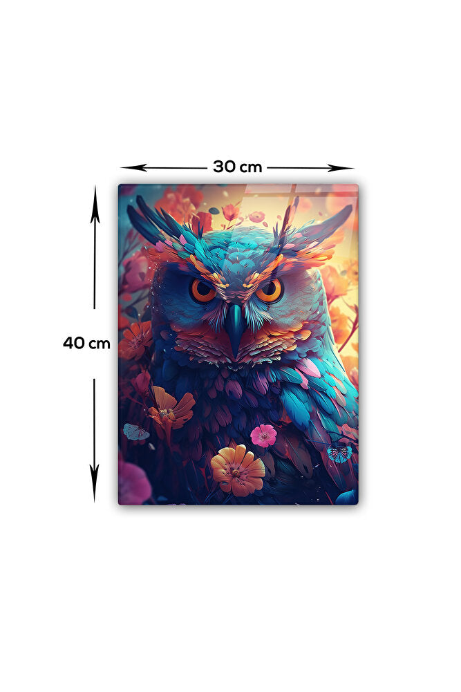 Cam Tablo | Fantastik Renkli Baykuş | 40cm X 60cm