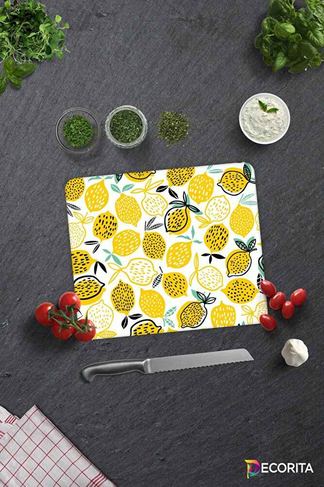 Sarı Limonlar | Cam Kesme Tahtası - Cam Kesme Tablası | 20cm x 30cm
