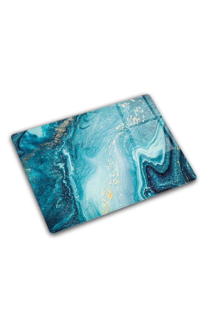 Cam Kesme Tablası - Cam Kesme Tahtası | Gold Detaylı Turkuaz Desen | 20cm x 30cm