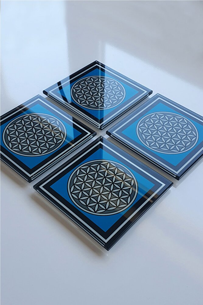 Cam Bardak Altlığı | 4'lü Takım Yaşam Çiçeği | 10cm X 10cm