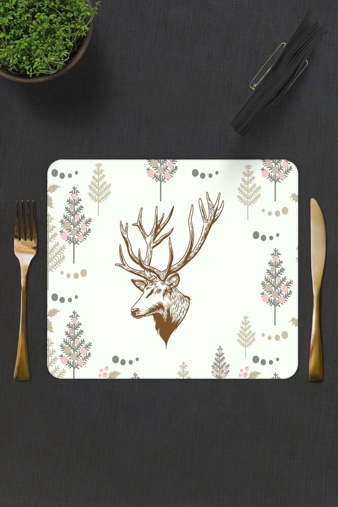 2'li Takım | Cam Tabak - Kahvaltı Tabağı - Pasta Tabağı | Cervus Deer | 29cm X 34cm