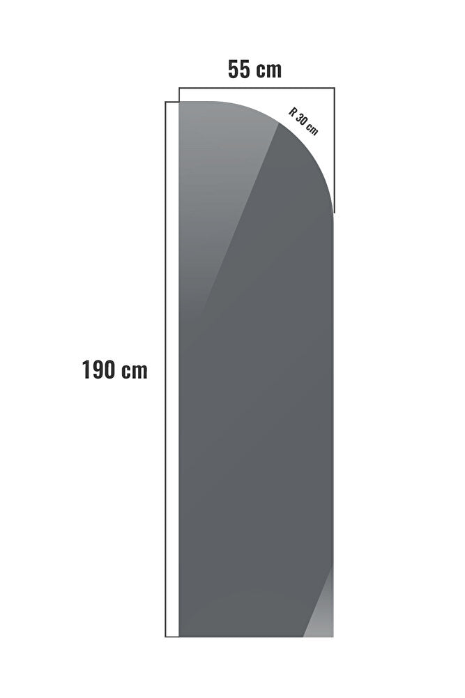 Cam Duşakabin Seperatör - Sabit Panel | Füme Cam - Şekilli | Metalik Parlak Profil | 55cm x 190cm