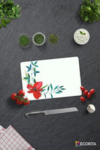 Çiçek Motifi Desenli | Cam Kesme Tahtası - Cam Kesme Tablası | Çap 32cm
