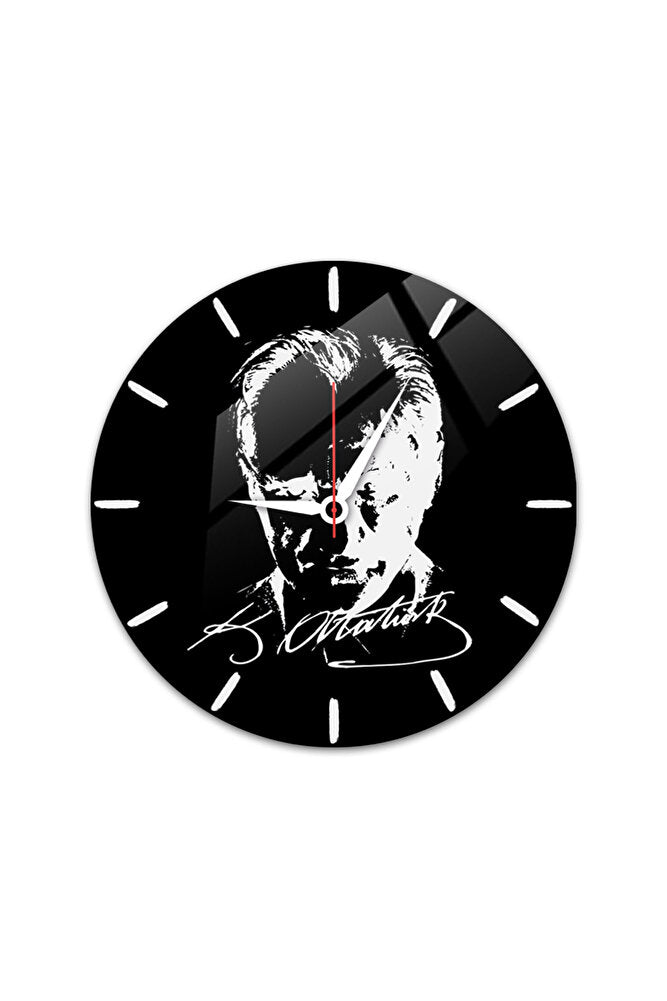 Cam Duvar Saati | Atatürk | Beyaz Fon | Çap40cm