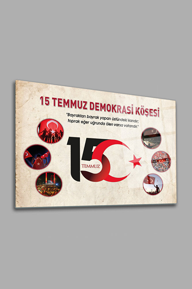 Cam Tablo | 15 Temmuz Demokrasi Köşesi | Krem Fon | 50cm x 70cm