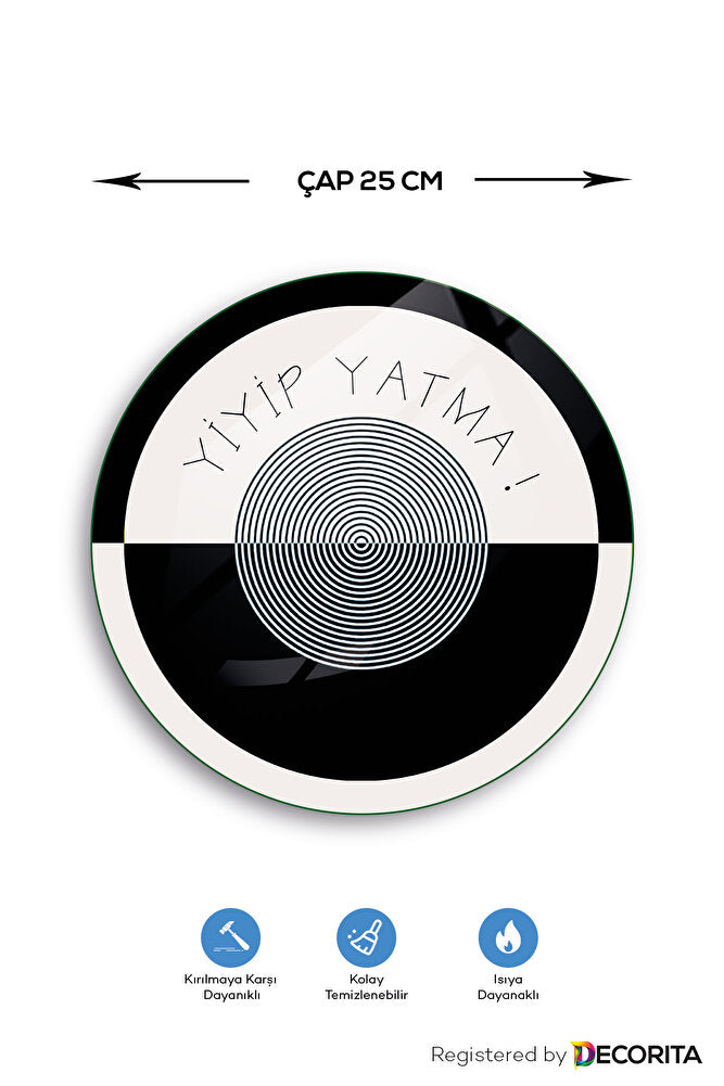 Cam Diyet Tabağı | Cam Sunum Tabağı | Yiyip Yatma | Çap25cm