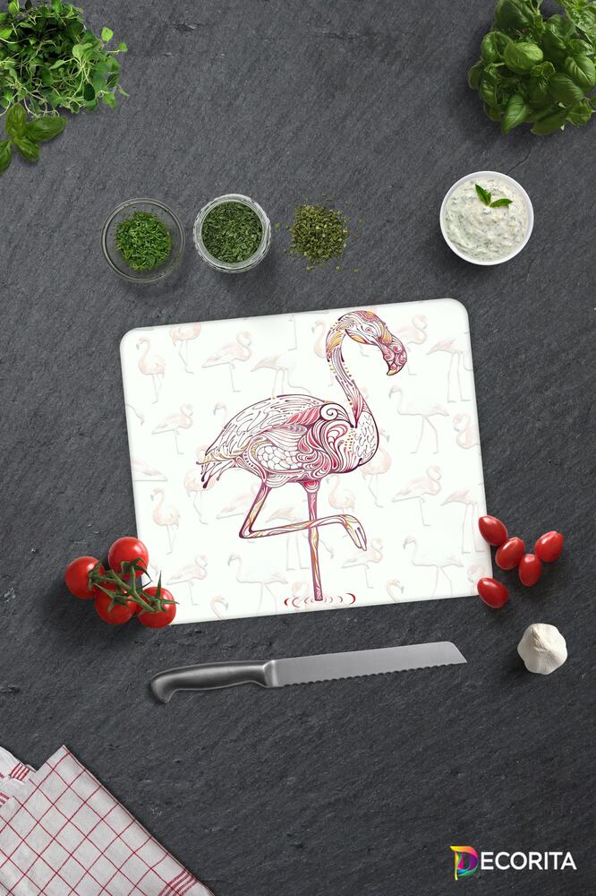 Flamingo Desen | Cam Kesme Tahtası - Cam Kesme Tablası | 29 cm x 34 cm