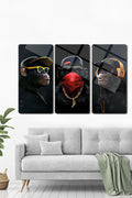 Cam Tablo | Modern Art Serisi | Lazy Monkey | 3'lü Takım | 40cm x 80cm