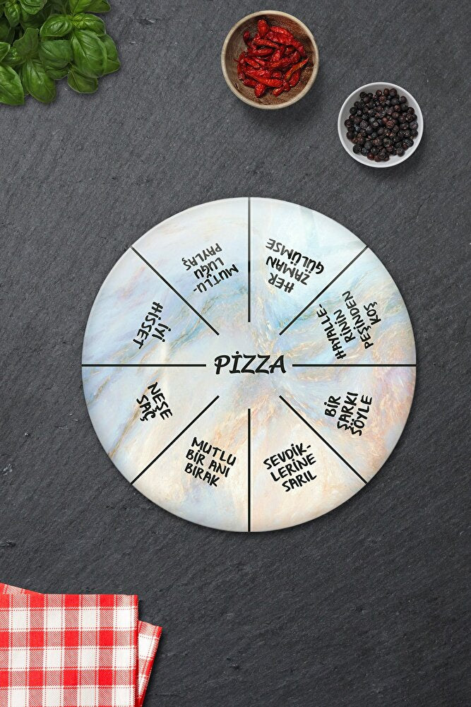 Pizza Servis Tabağı | Supreme Mermer | Mottolu Pizza Tabağı | Çap 32cm