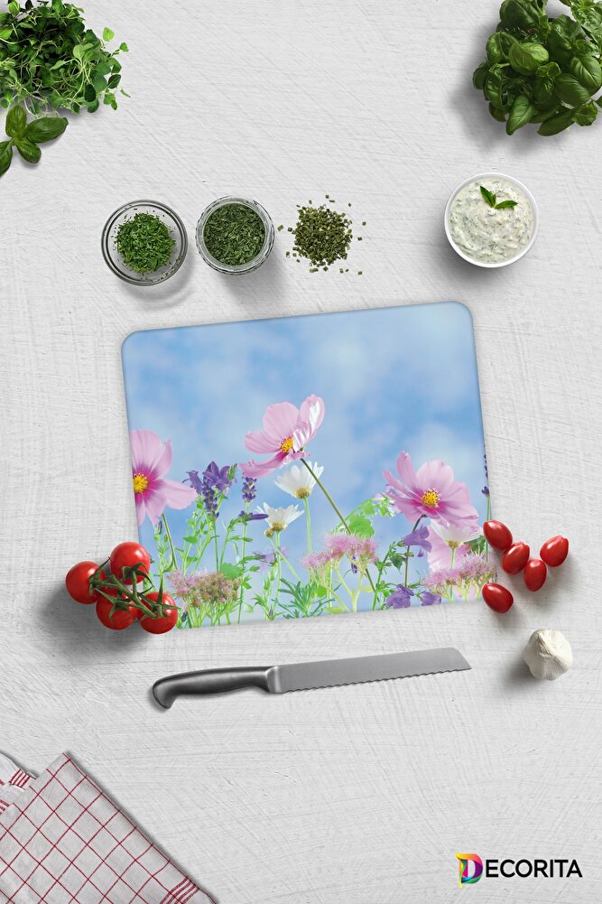 Cam Kesme Tahtası - Cam Kesme Tablası | Menekşe Desenli | 30cm X 40cm
