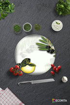 Zeytin Ve Limon Desen | Cam Kesme Tahtası - Cam Kesme Tablası | Çap32 Cm