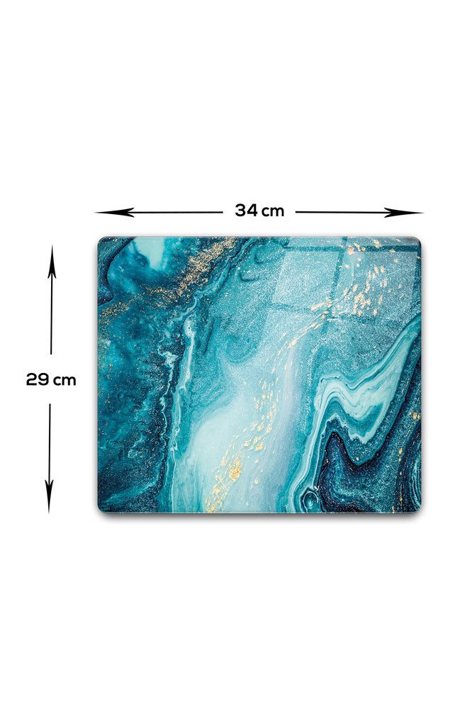 Cam Kesme Tablası - Cam Kesme Tahtası | Gold Detaylı Turkuaz Desen | 29cm x 34cm