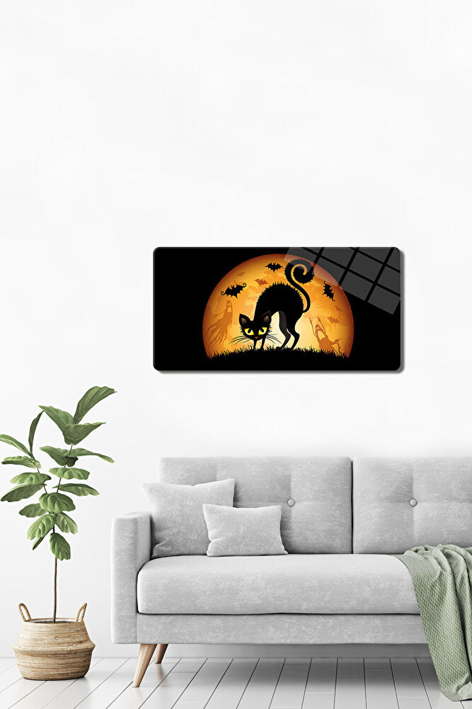 Cam Tablo | Modern Art Serisi | Halloween Cat | 40cm x 80cm