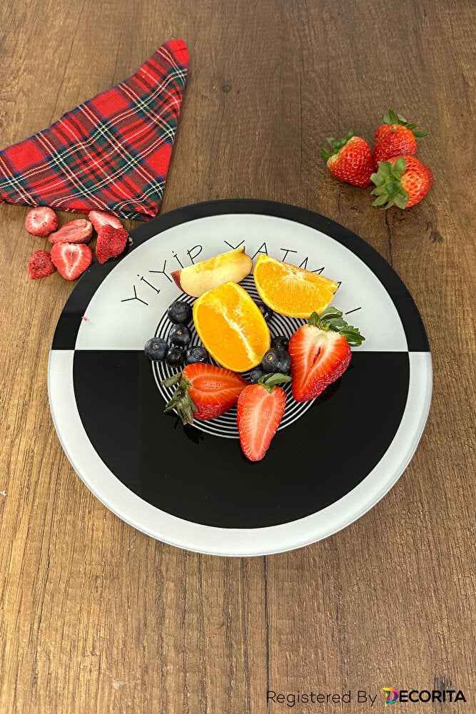 Cam Diyet Tabağı | Cam Sunum Tabağı | Yiyip Yatma | Çap25cm