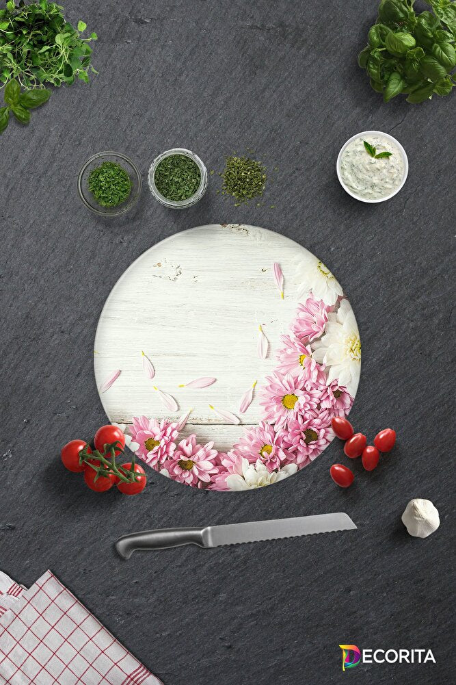 Pembe Kasımpatı | Cam Kesme Tahtası - Cam Kesme Tablası | Çap32 cm