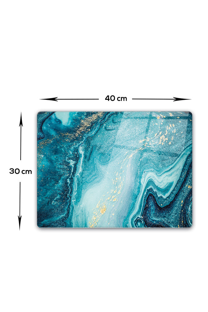 Cam Kesme Tablası - Cam Kesme Tahtası | Gold Detaylı Turkuaz Desen | 20cm x 30cm