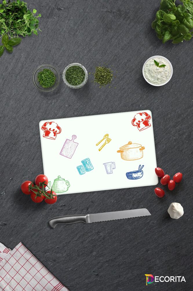 Renkli Tahta | Cam Kesme Tahtası - Cam Kesme Tablası | Beyaz Fon | 20cm X 30cm